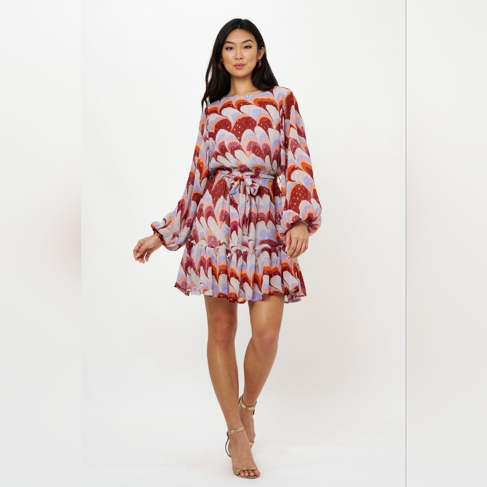 OLIPHANT DESIGN Flirty Venice Cognac purple mini dress sz large new $358